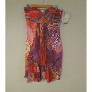 Diane Fres‎ Dress Silk Red Purple Multi Pattern Beaded Mini Y2K Fairy